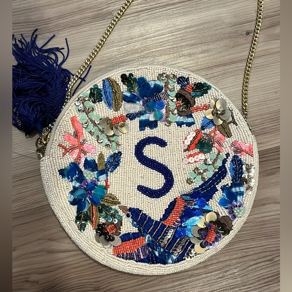Anthropologie Holiday Monogrammed Beaded Bag Letter S NEW